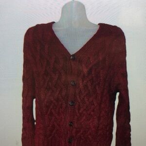 Men's Burgundy Cable Knit Cardigan